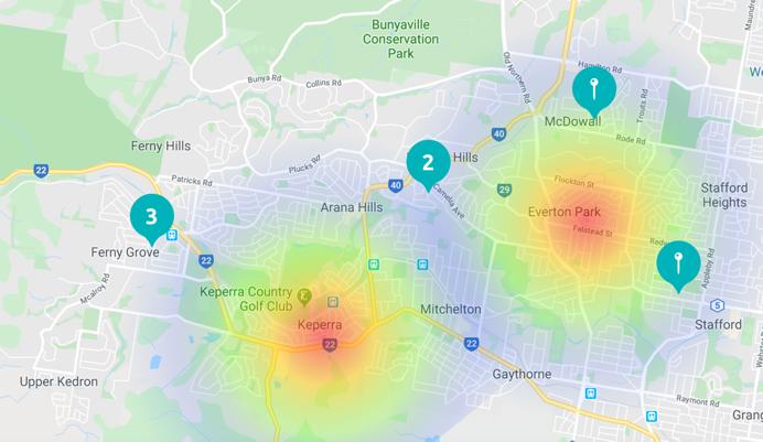 The heatmap enables you to identify the most common requested group locations.